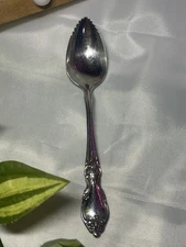 Oneida Community Stainless Grapefruit Spoon – Vintage Floral Scroll Pattern