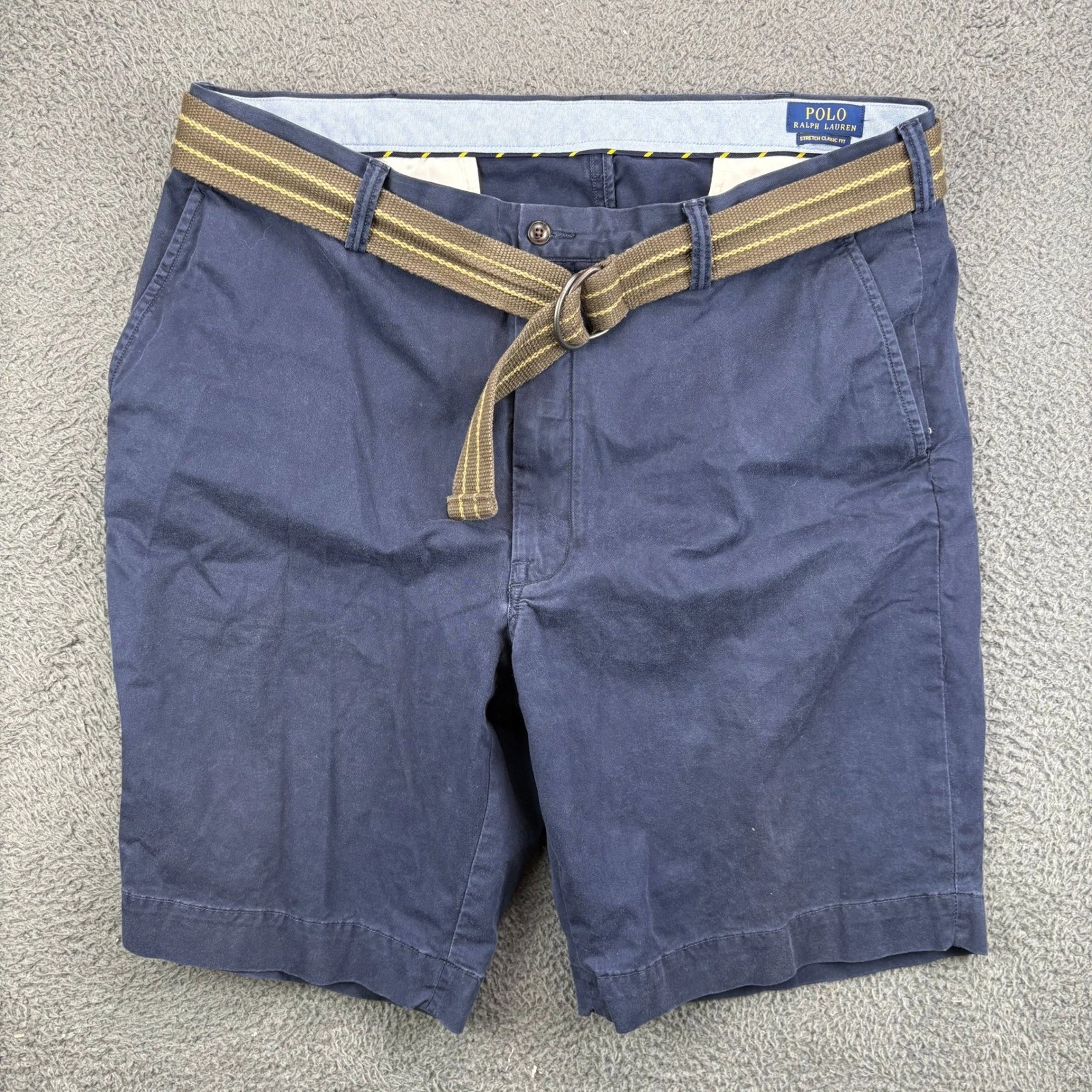 Polo Ralph Lauren Mens Navy Blue Stretch Classic Fit Belted Chino Shorts 40T