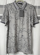 NWT G/FORE G4 Men  s Large Floral Botanical AOP Golf Polo Shirt Grey Tech Jersey