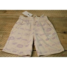 Nike Sportswear Kids XS Sail Purple Logo Print Fleece Shorts FN8743-104 NEW