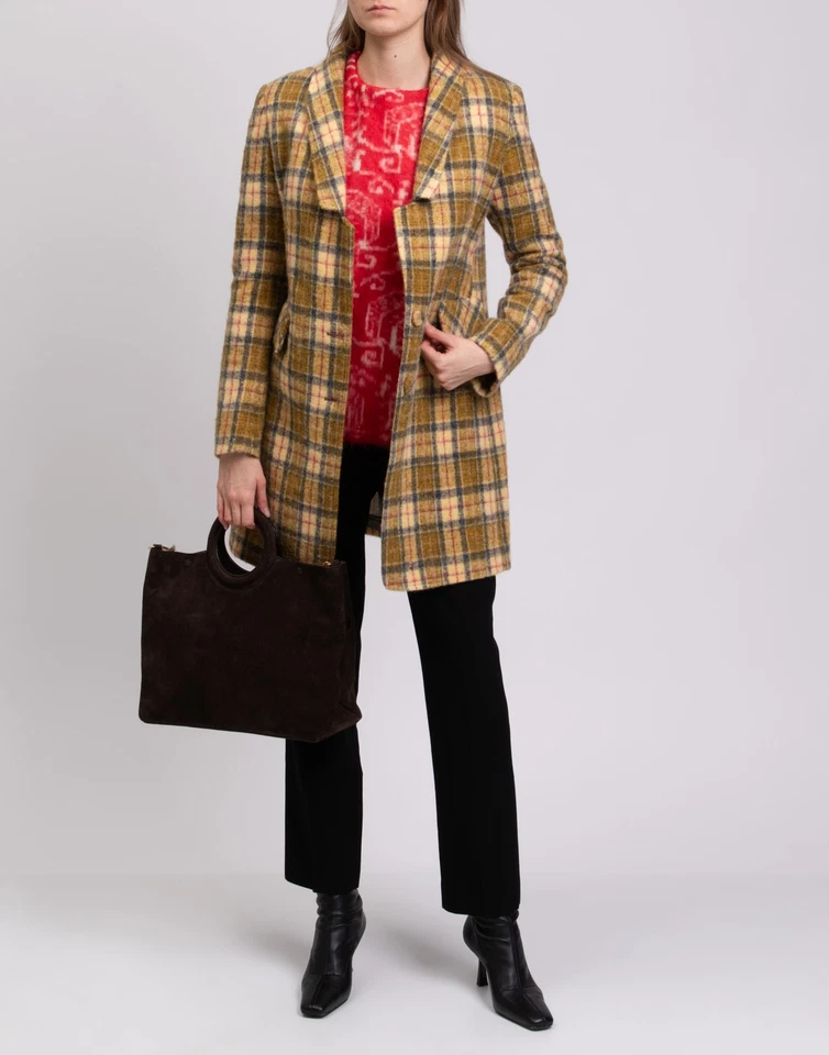 RRP€759 ULTRA'CHIC Flannel Coat IT42 US6 UK10 M Alpaca & Wool Blend Plaid  - Image 2 of 4