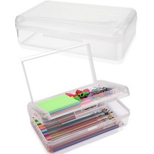 SFLHHDM Large Pencil Box, Double Layer Capacity Pencils Holders, Clear Hard P...