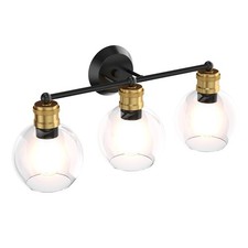 3-light Vanity Bathroom Light w/ 7" Round Clear Glass Shade Vintage Wall Sconce