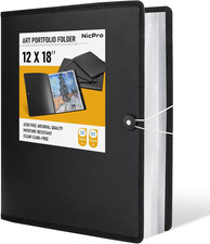 Nicpro 12"X18" Art Portfolio Folder, 30 Pockets Display 60 Pages Art Painting Po