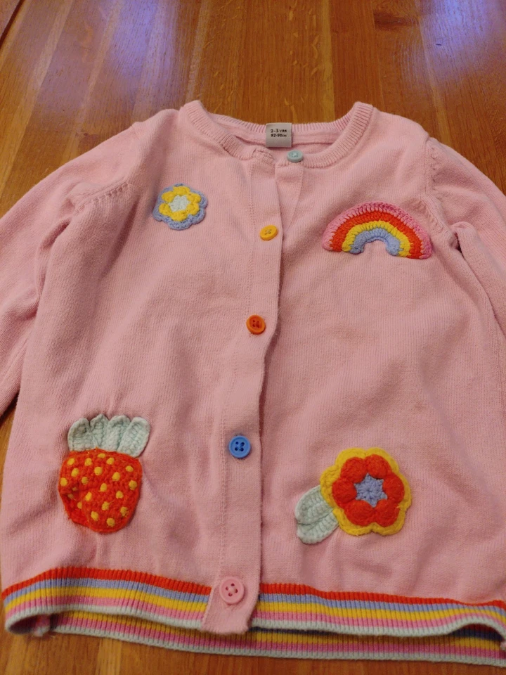TU Pink Cotton Embroidery Applique Cardigan, Size 2-3 Years, Used - Image 2 of 4