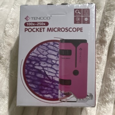 TENOCCO Pocket Microscope 100x-250x Pink LED Light Educational Toy for Ages 8-16