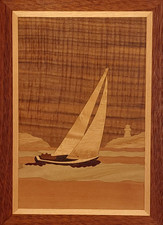 HUDSON RIVER INLAY PICTURE - VINTAGE SAILBOAT 6 - WOOD MARQUETRY NELSON 10X13