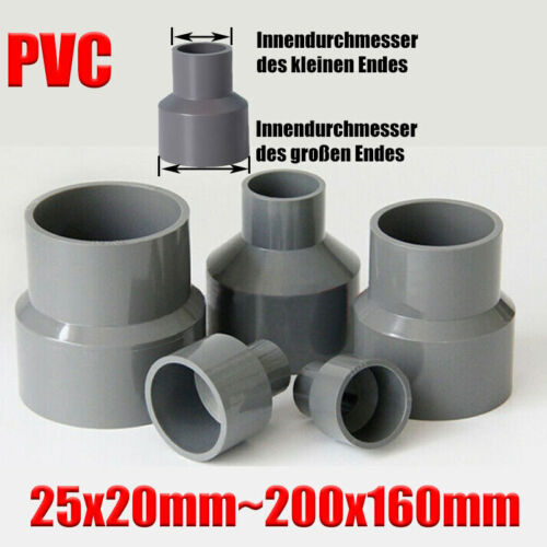 Ø20 mm-200 mm pieza reductora de PVC manguito tubo accesorio adhesivo largo cónico gris - Imagen 1 de 43