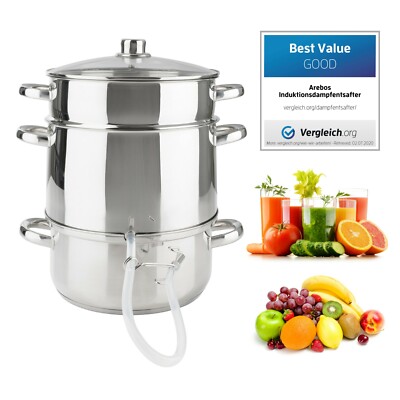 AREBOS Extracteur Jus Vapeur 15L Induction - Acier Inoxydable Tous Feux 26cm