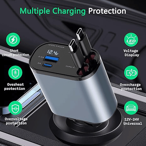 4 IN 1 Retractable Car Charger Cable Dual Port USB C PD Fast Charging Adapter US - Picture 4 of 16