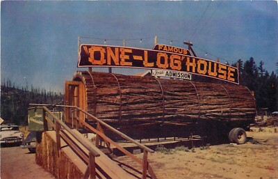 Postcard 1960s California Redwood One Log House tree Roberts CA24-420