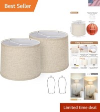 Durable Natural Linen Drum Lampshades - 2-Pack, Easy Install Spider Fitter