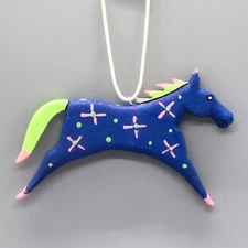 NAVAJO FOLK ART-BLUE HORSE CHRISTMAS ORNAMENT by RAY & ORLEEN LANSING