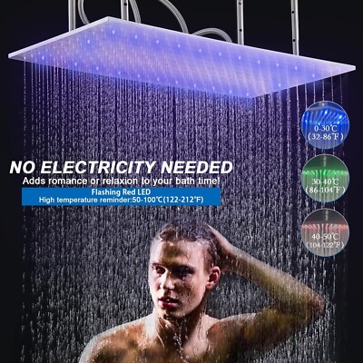 16x32inch Rain Shower Head High Pressure LED Rainfall Top Sprayer Ceiling Mount