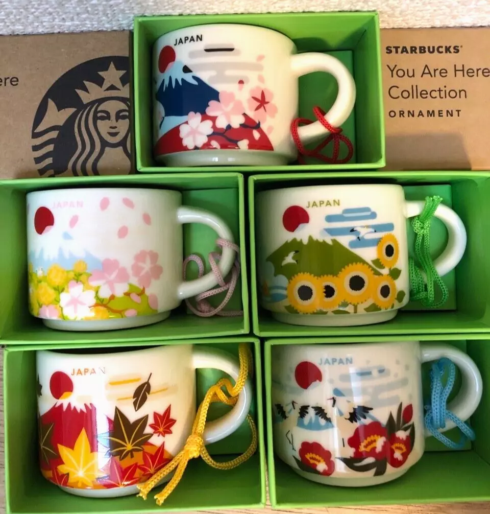 Japan set of 5 Starbucks mini Mug Cup 2oz ORNAMENT You Are Here Collection  NEW