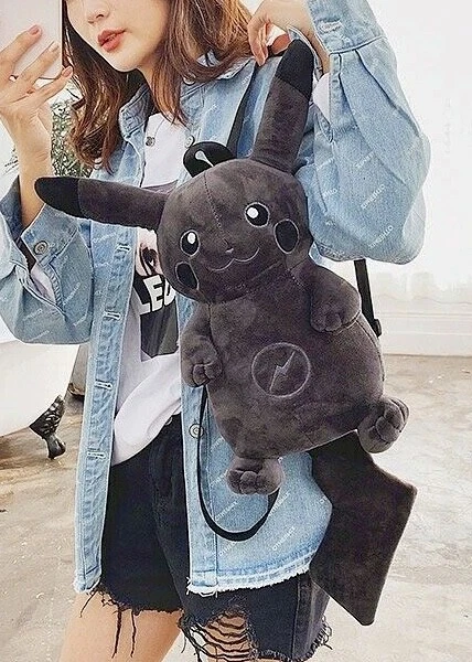 NEW BIG 26 ANIME POKEMON PIKACHU PLUSH BACKPACK PURSE GRAY BLACK