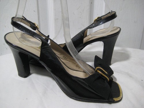 Bruno Magli Black Patent Leather Slingback Heeled Sandal Shoes Women's Size 37.5 - Picture 13 of 23