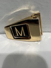 VTG pat pending Initial M Monogram Two Tone Gold Black Belt Buckle Italy