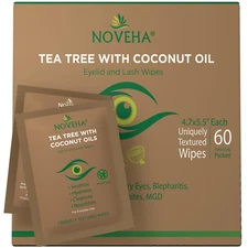 NOVEHA Tea Tree & Coconut Oil Eyelid & Lash Wipes | For Demodex, Blepharitis & I