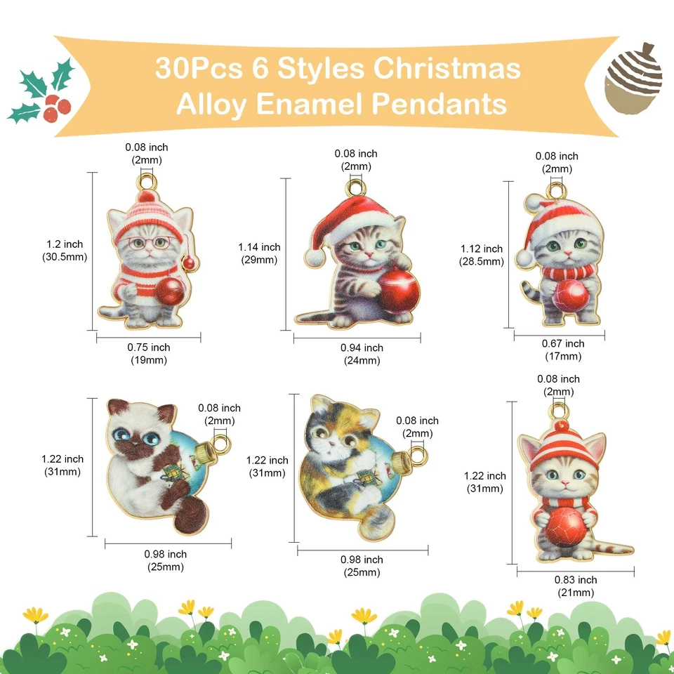 30 эмалированных кулонов с подвесками в виде рождественского котенка с милым котом для изготовления ювелирных брелоков - Изображение 4 из 4