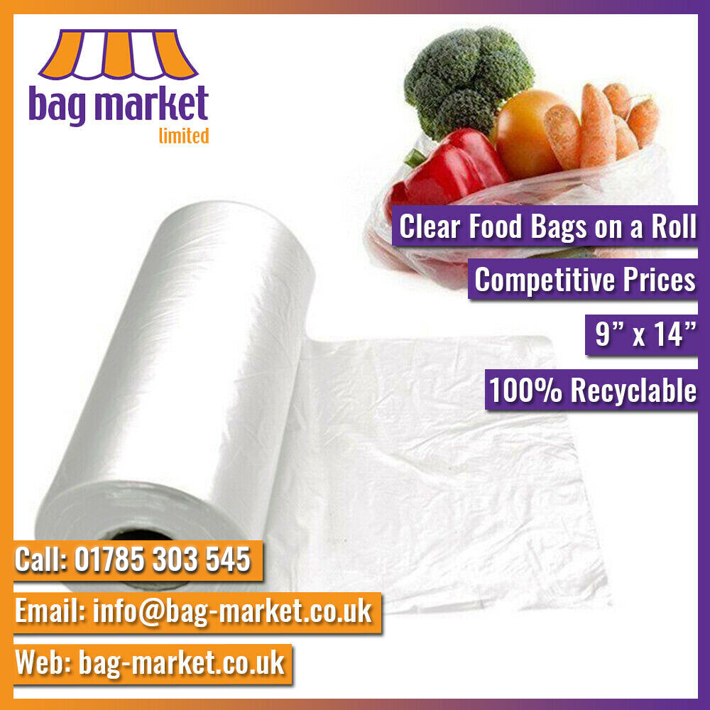 500 x Natural Clear HD Polythene Bags On A Roll 9" x 14" Fruit/Veg/Food/Meat eBay