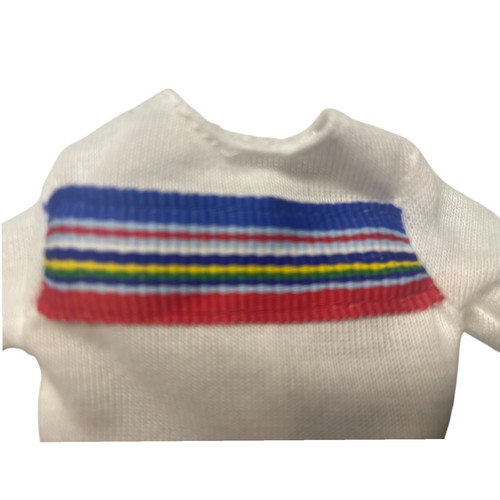 Vintage Mattel Ken Tagged weißes Langarmshirt mit farbigen Streifen 1984 #9114 - Bild 2 von 4