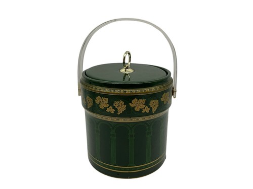 Vintage Cera Vinyl Ice Bucket Gold & Cream/ Greek Columns Grape Leaves Pattern