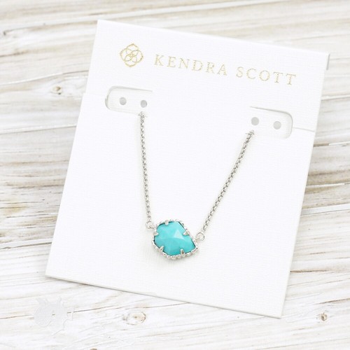 NWT Kendra Scott Tess Turquoise Pendant Necklace Silver Tone - Picture 4 of 7