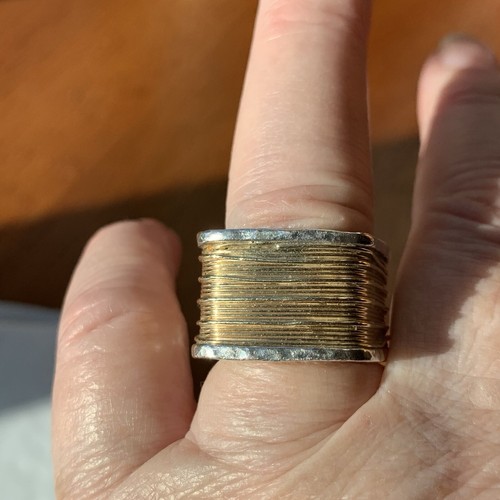 Israel 14K Yellow Gold and 925 Sterling Silver Ring 6 7 Noy Li Heavy Large Band - Picture 6 of 11