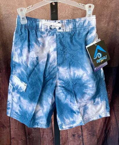 NWT Boys KANU SURF Blue Tie Dye Size 7 Swimsuit Swim Trunks Swimwear Drawstring