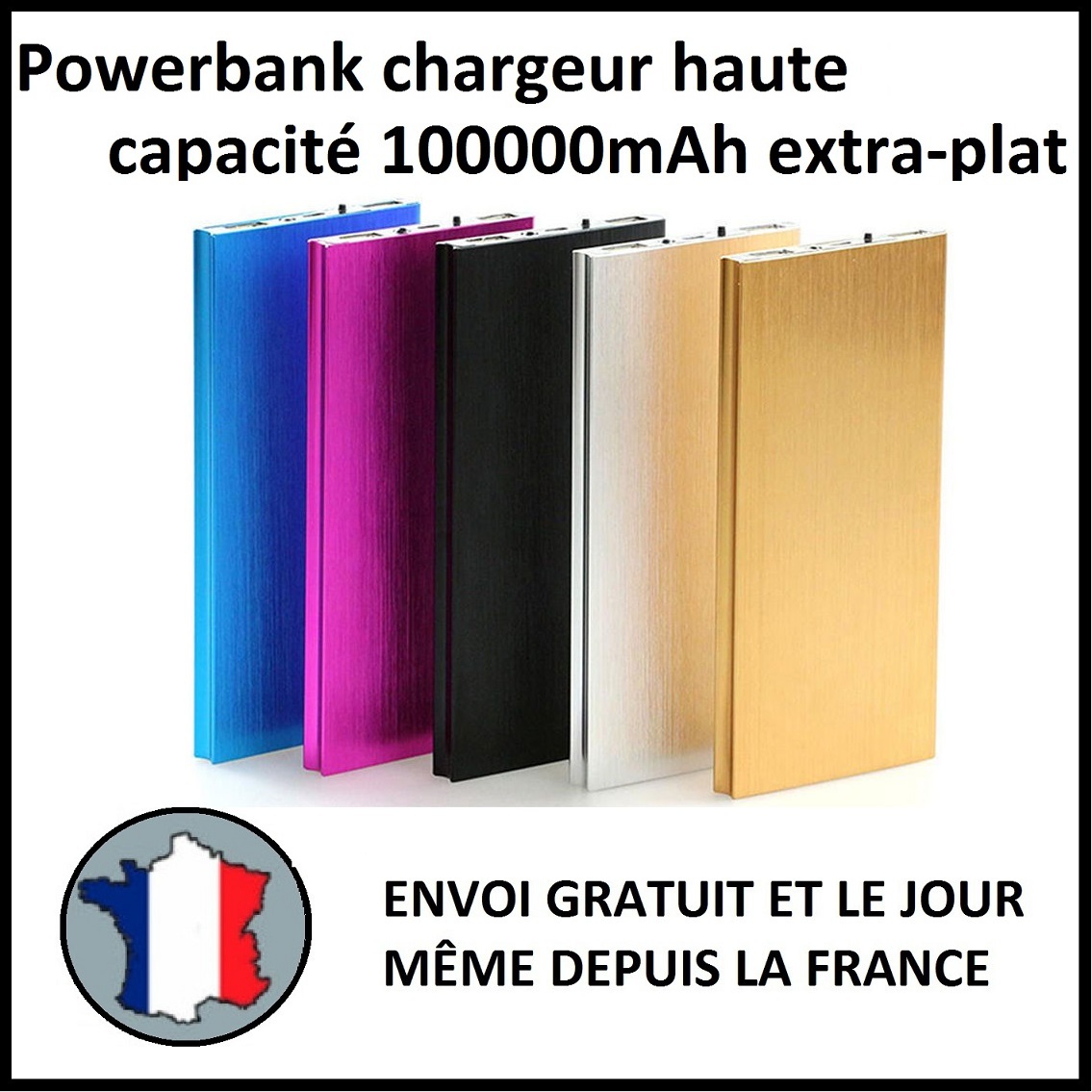 Power bank 100000mAh extra plat charge rapide double USB pour tablettes et téléphones