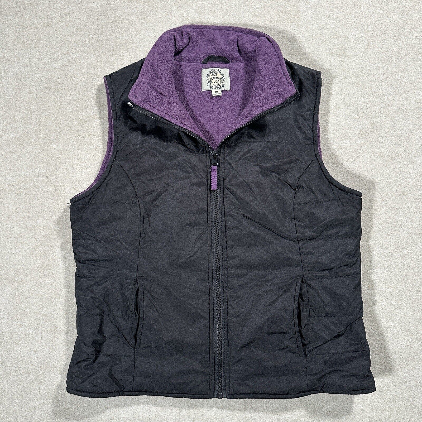 Forever 21 Women's Vintage Y2K Purple Fleece Lined Black Full Zip Up Ski Vest M