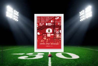 TEXAS TECH RED RAIDERS Stadium Location Map Print NCAA Stadium Art Poster Decor