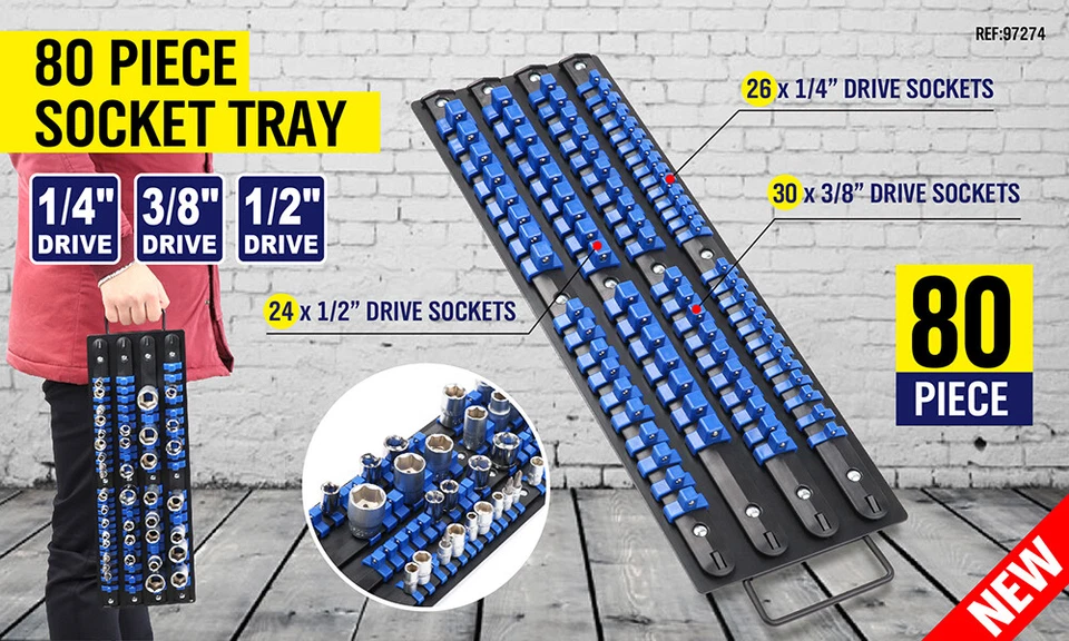 80Pcs Socket Storage Rail Rack Holder Organize ABS & Metal Mountable 1/4 3/8 1/2 - Image 2 of 4