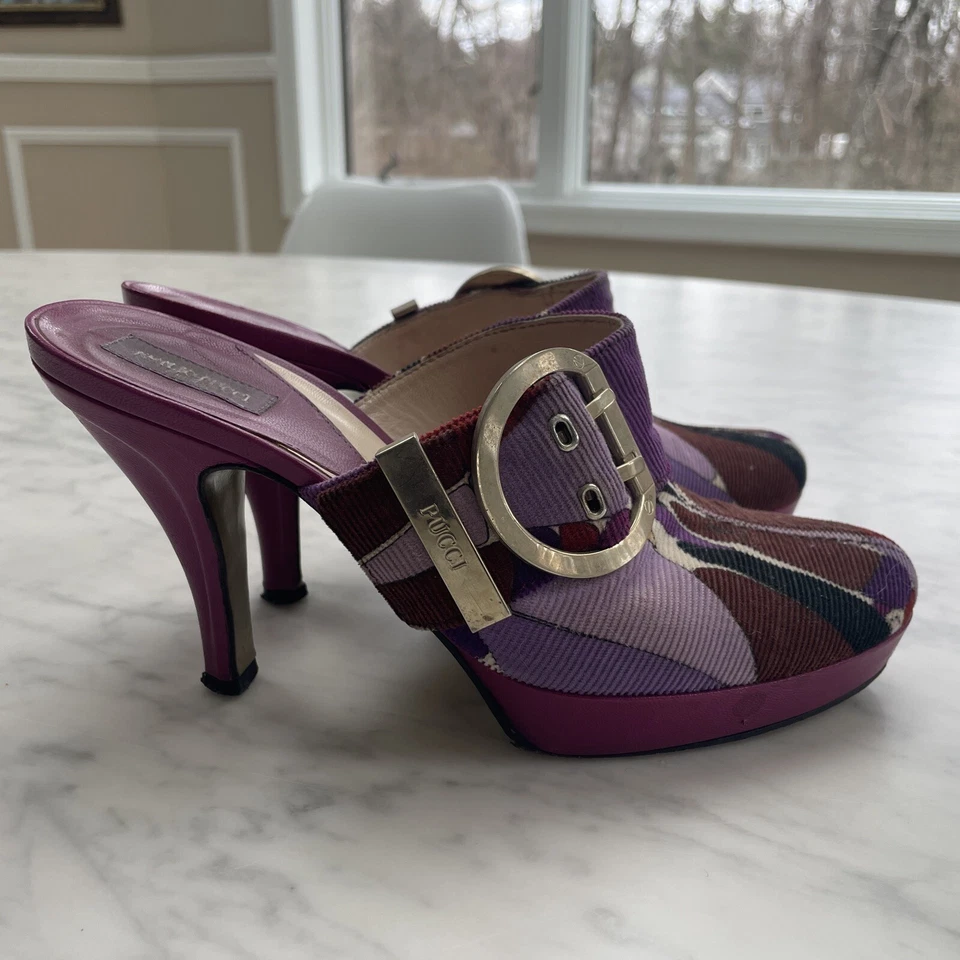 🔥¡Mulas Emilio Pucci Tacón Alto Púrpura Clásico! EU 38 US 7.5 Foto 4 de 4