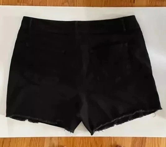 Pantalones cortos de jean de mezclilla negros Style & Co para mujer 14 dobladillo crudo tiro alto elásticos 5” Y2K Foto 2 de 3