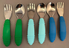 Bumkins Toddler Spoon Fork Sets 3 Green Turquoise Blue 6 Pieces