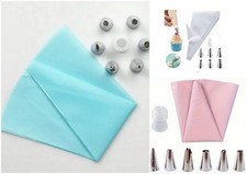 Spritzbeutel Set Spritzt&uuml;te Silikon + 6 Adapter Edelstahl Deko blau, rosa, wei&szlig;