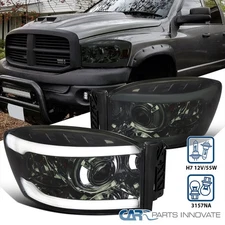Fit 2006-2008 Dodge Ram 1500 2500 3500 Smoke Projector Headlights LED Tube Lamps