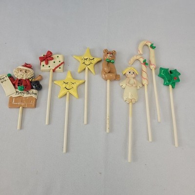 Vintage Christmas Clay Picks Lot Santa Angel Stars Candy Cane Holly