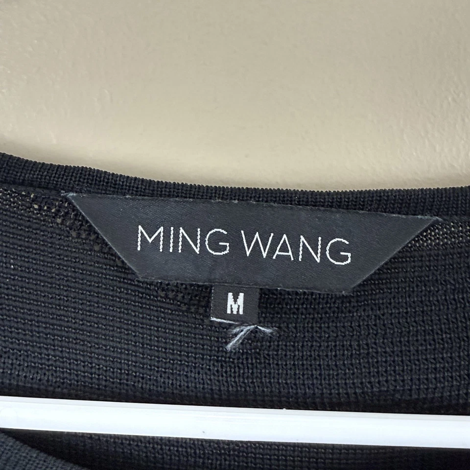 MING WANG Precioso Vestido Negro Elegante Estampado de Carrera Negro Mediano Usado en Excelente Condición Foto 4 de 4