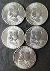 Lot of Five 1953 S 50c Franklin Silver Half Dollars
