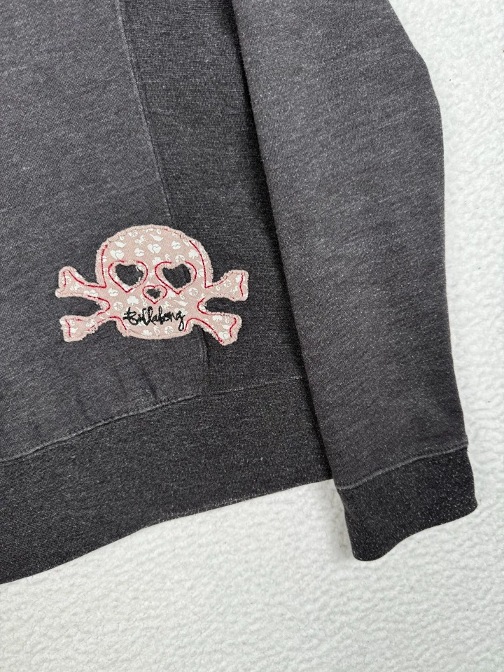 + Vintage Y2K Billabong Hoodie Skulls Womens Small Gray Fleece Full Zip - Image 3 of 4