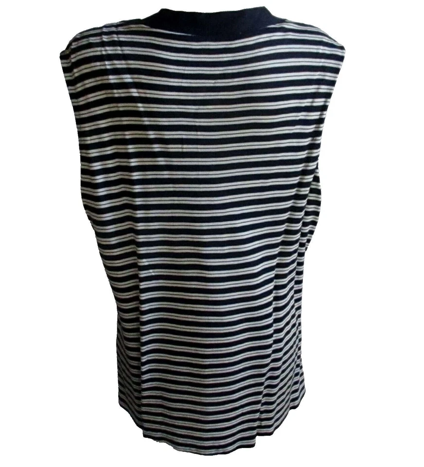 Large Vintage Womens Vest Top 70s Slinky Striped Mod Granny Zip-Up Frock Blue L - Image 2 of 4