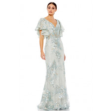 Mac Duggal 67842 Bell Sleeve Floral Seafoam Embellished Gown Dress 16 NWT
