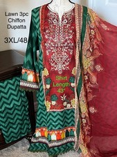 3XL Size 48 LAWN 3pc Shalwar Kameez Stitched Embroidered Suit Pakistani Indian