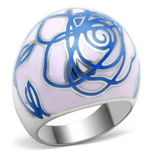 Women's Floral Enamel Ring, Stainless Steel, Statement Ring, Bold Accessory