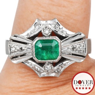 Estate Diamond Emerald 14K Gold Abstract Burst Band Ring 5.6 Grams NR