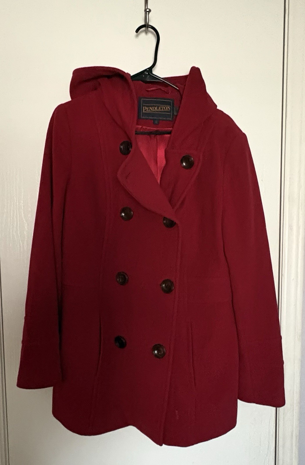 Pendleton Red Hooded Pea Coat Button Closure Size… - image 7