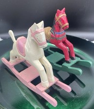 Rocking Horses Wood Hand Painted Vintage Collectible Set Of Two 4.5" X 9"